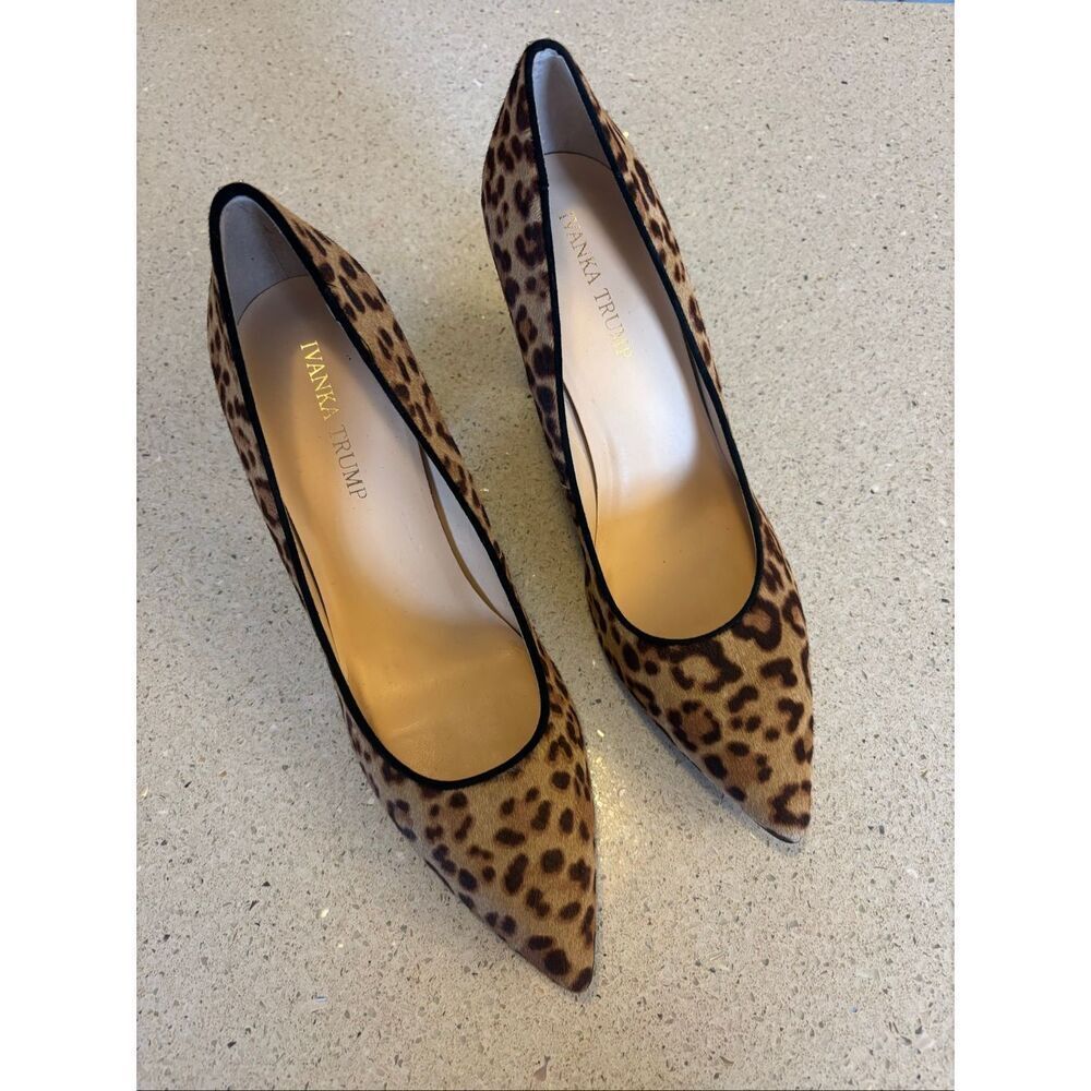 Ivanka Trump leopard print fur heels